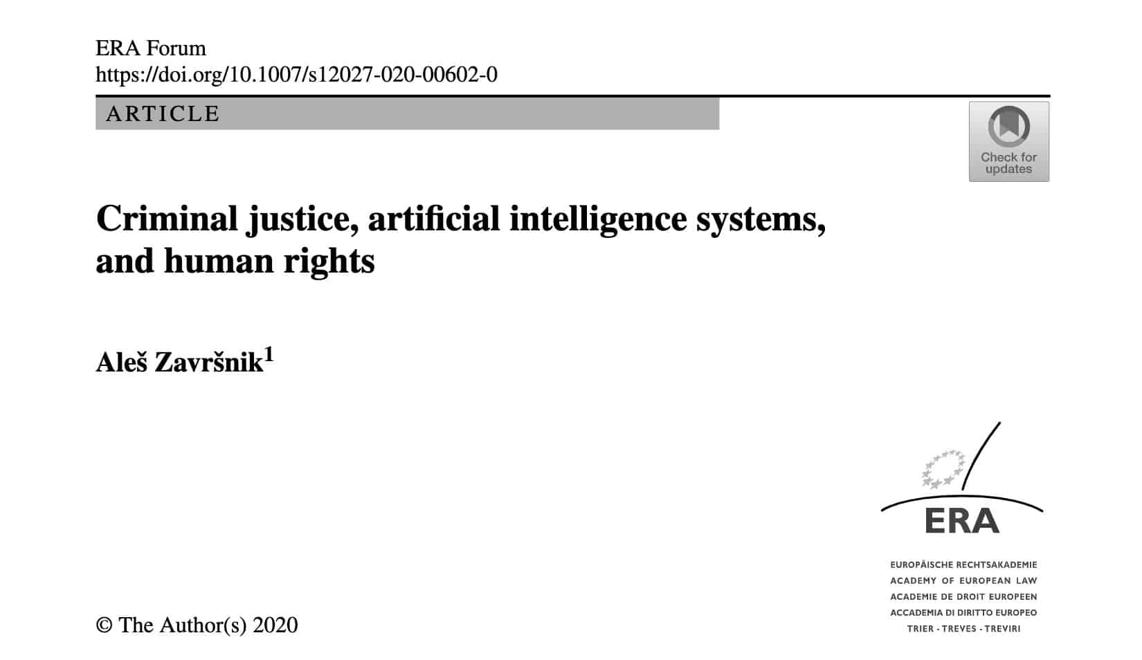 Criminal justice, artificial intelligence systems, and human rights