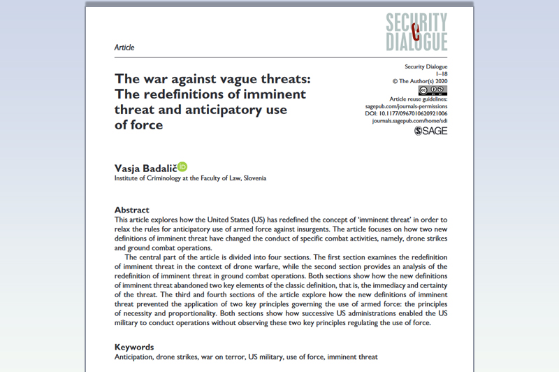 Znanstveni članek našega raziskovalca Vasje Badaliča objavljen v reviji Security Dialogue