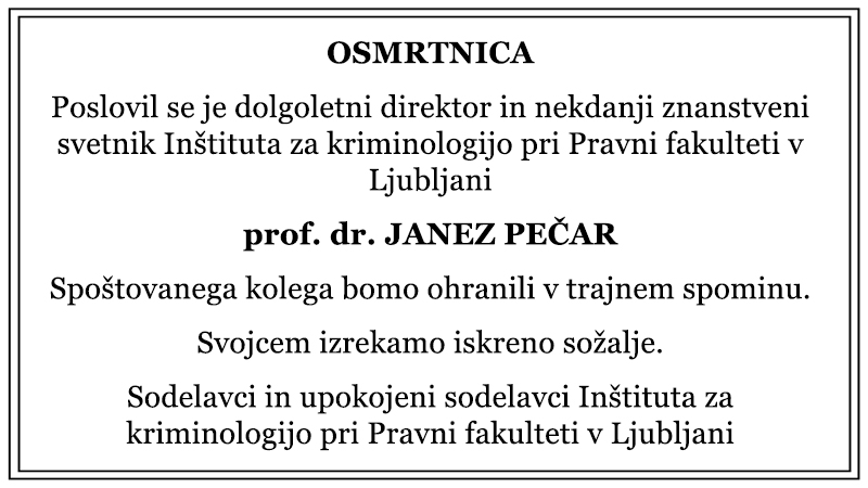 Osmrtnica – prof. dr. Janez Pečar